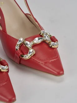 Slingback tacco 7cm pelle rosso