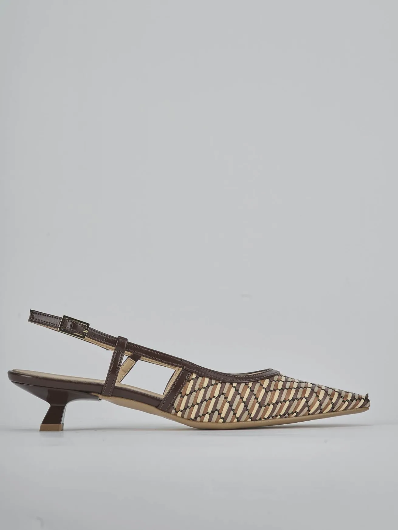 Slingback tacco 4cm pelle marrone