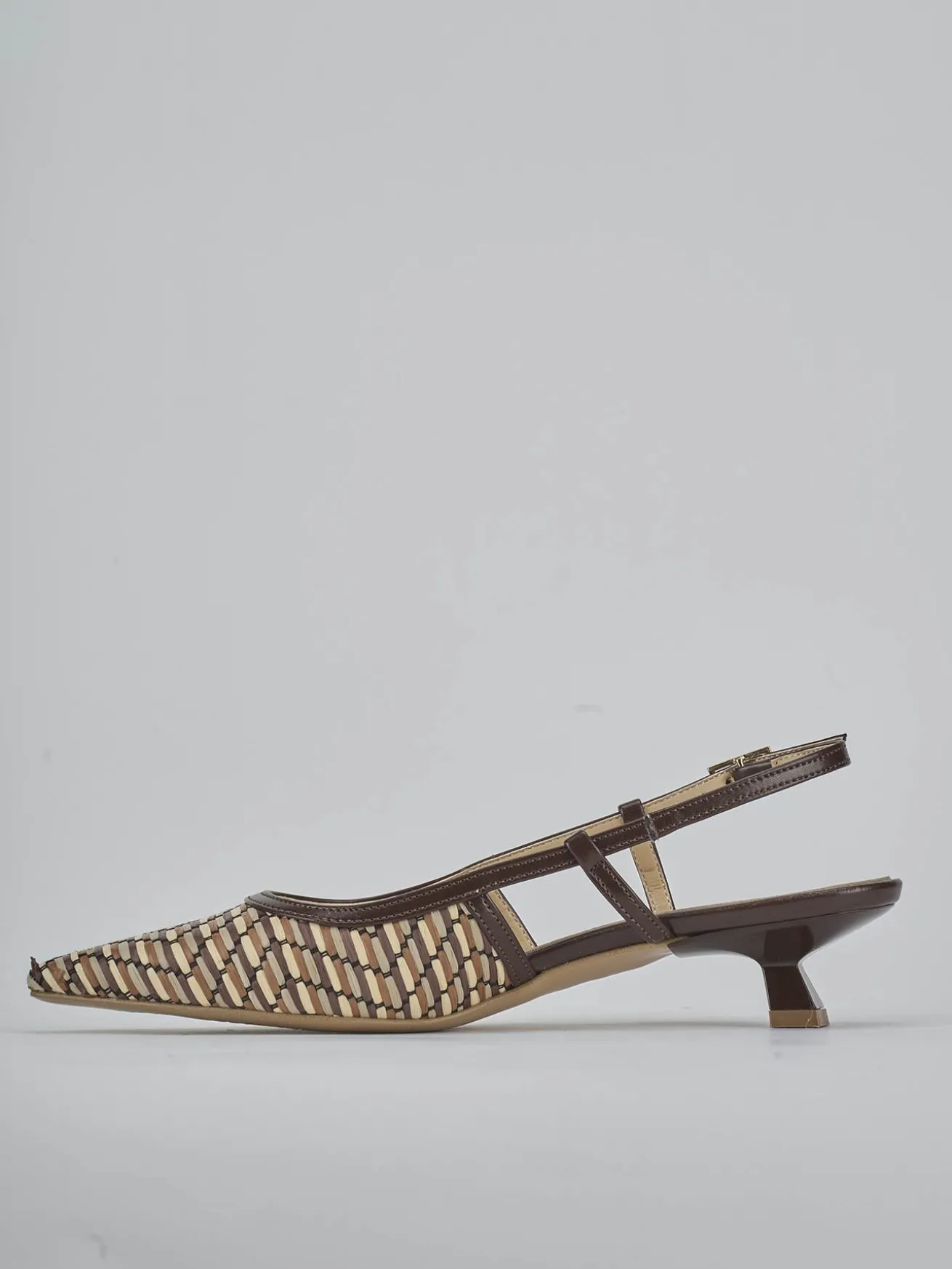 Slingback tacco 4cm pelle marrone