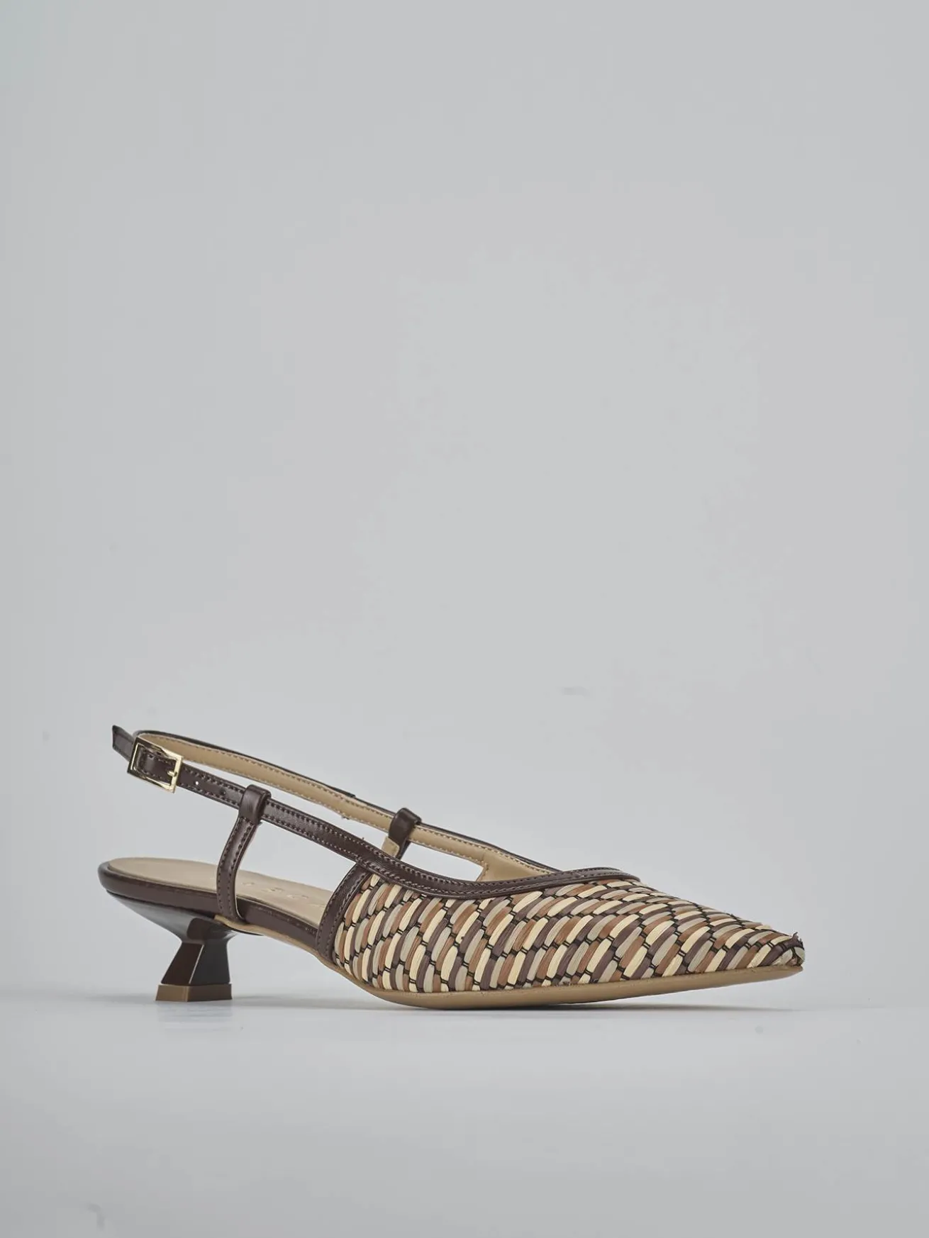 Slingback tacco 4cm pelle marrone