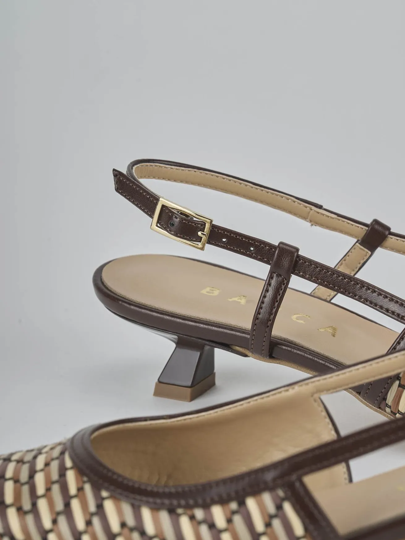 Slingback tacco 4cm pelle marrone