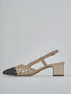 Slingback tacco 6cm pelle beige