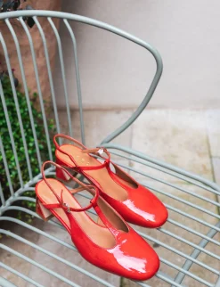 Slingback tacco 5cm pelle rosso