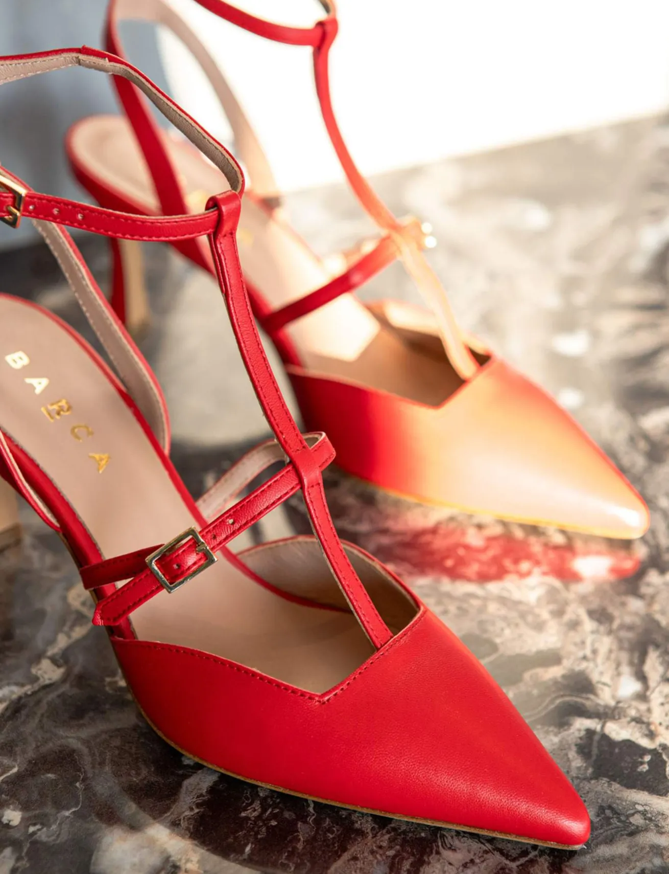 Slingback tacco 8cm pelle rosso
