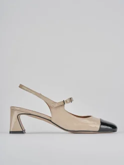 Slingback tacco 5cm pelle beige