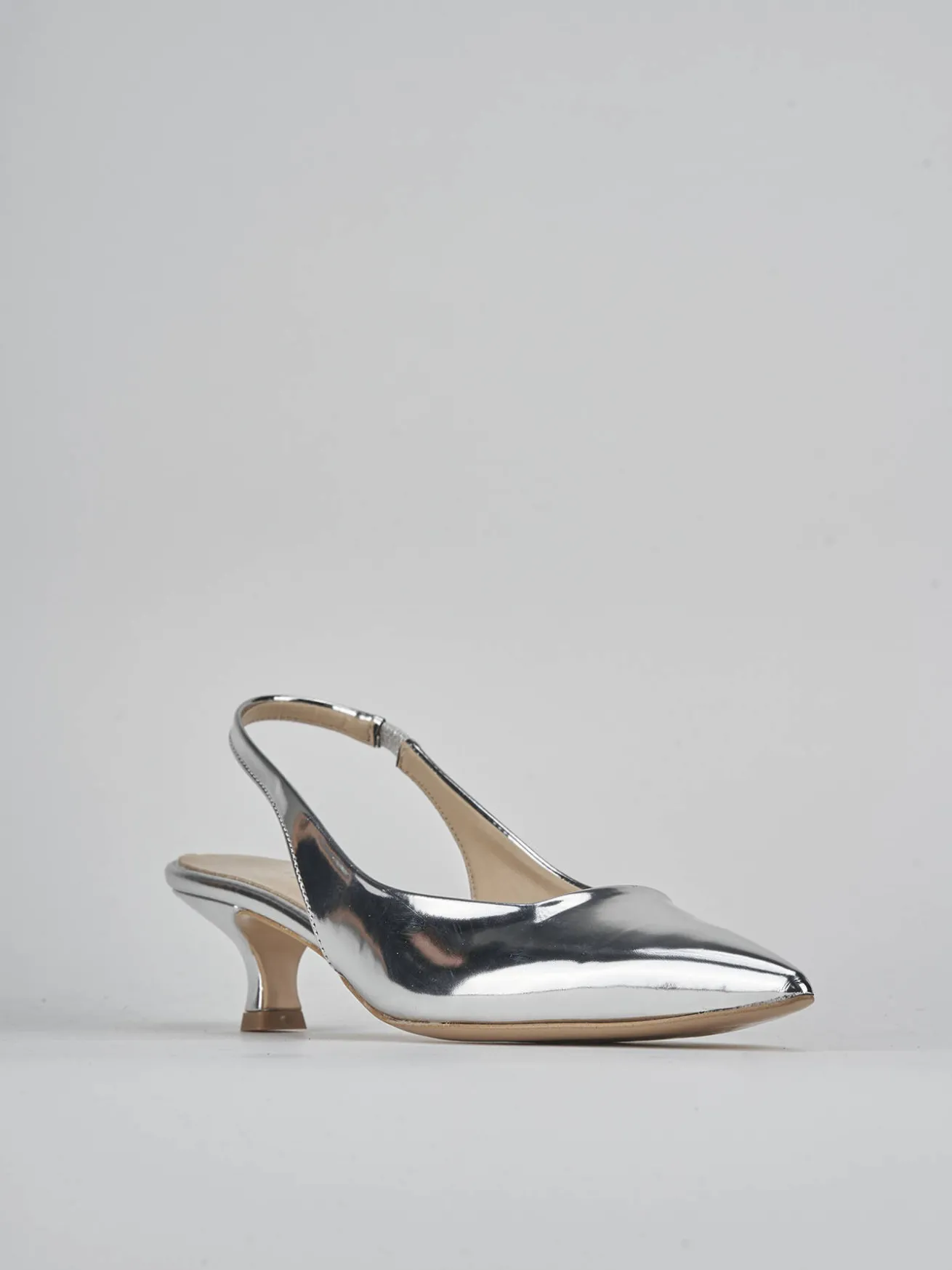 Slingback tacco 3cm pelle argento