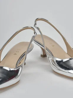 Slingback tacco 3cm pelle argento
