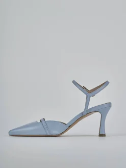 Slingback tacco 8cm pelle azzurro
