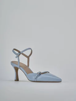 Slingback tacco 8cm pelle azzurro