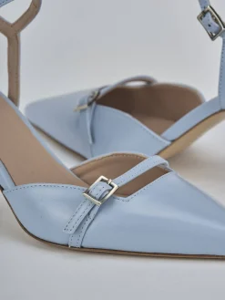 Slingback tacco 8cm pelle azzurro