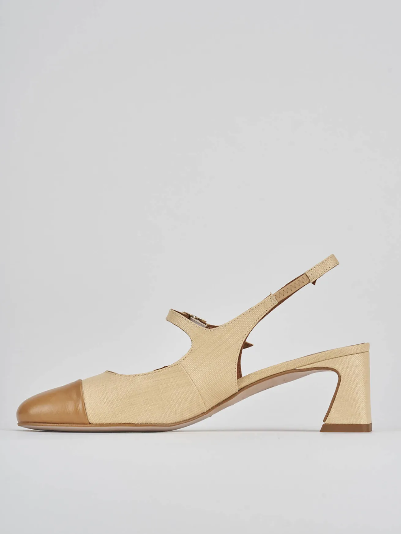 Slingback tacco 5cm pelle marrone