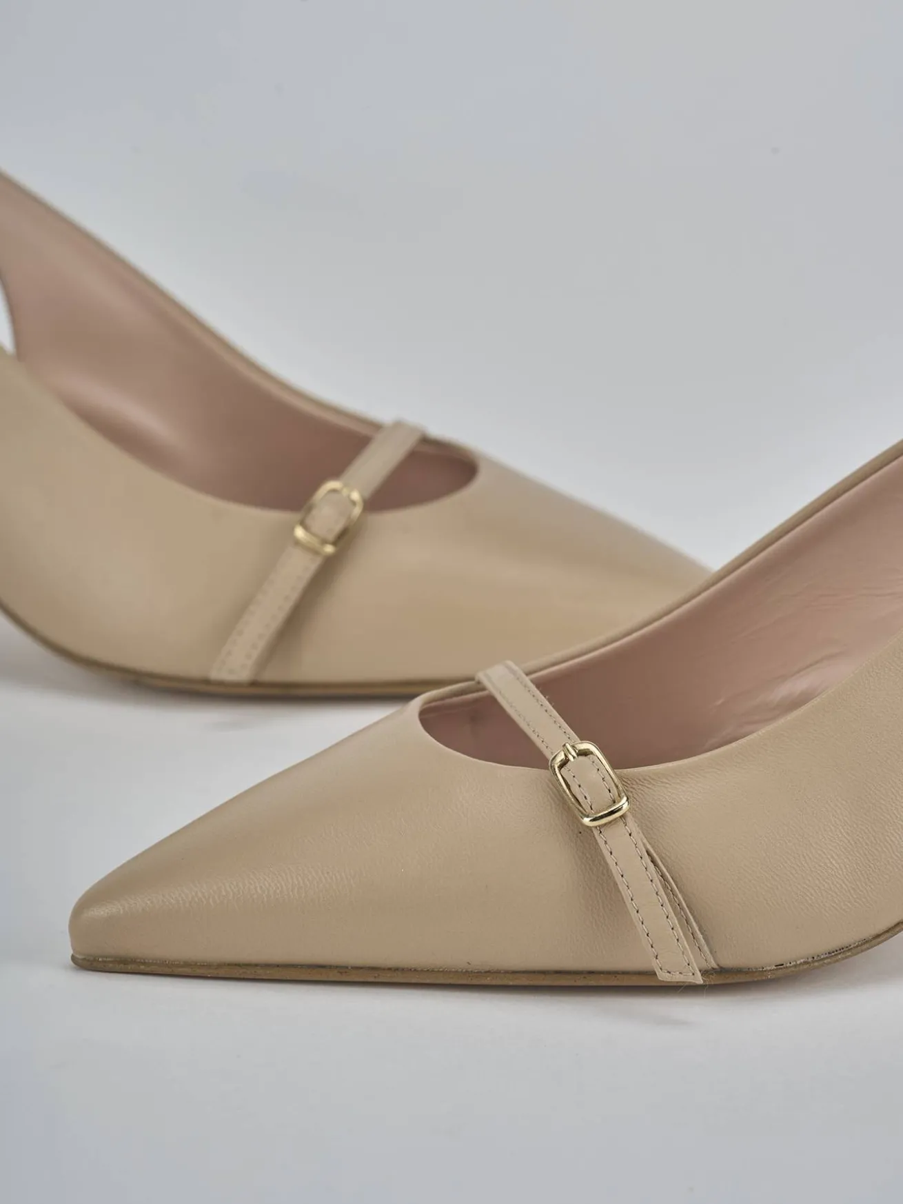 Slingback tacco 7cm pelle marrone