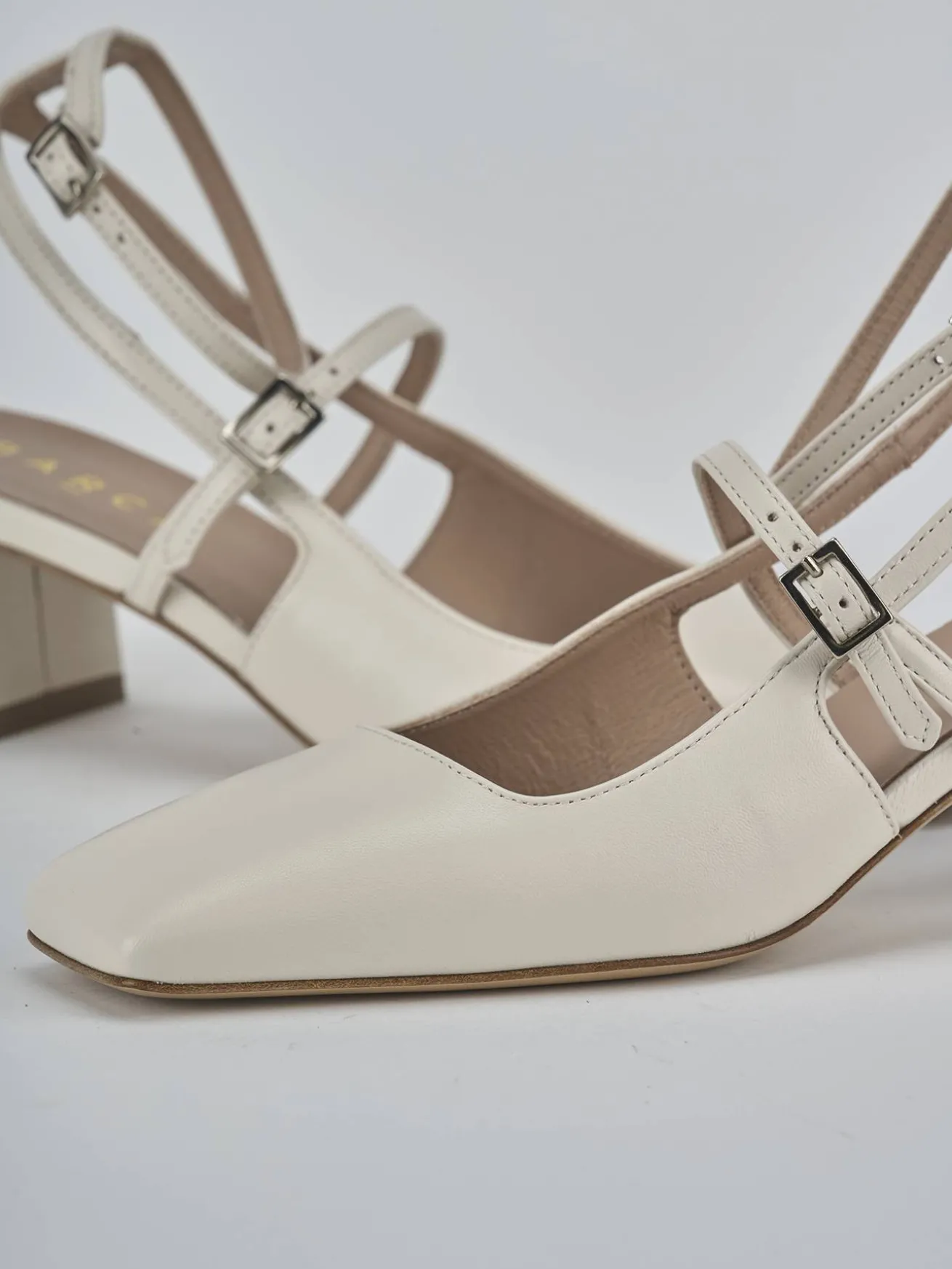 Slingback tacco 5cm pelle beige