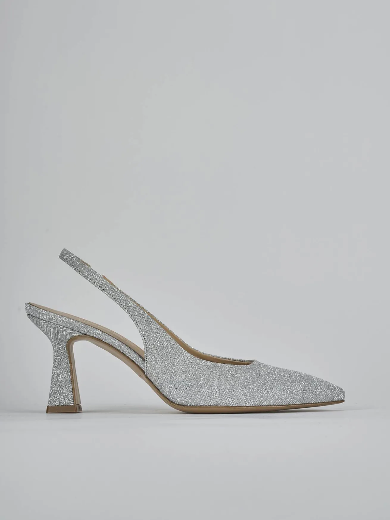 Slingback tacco 7cm pelle argento