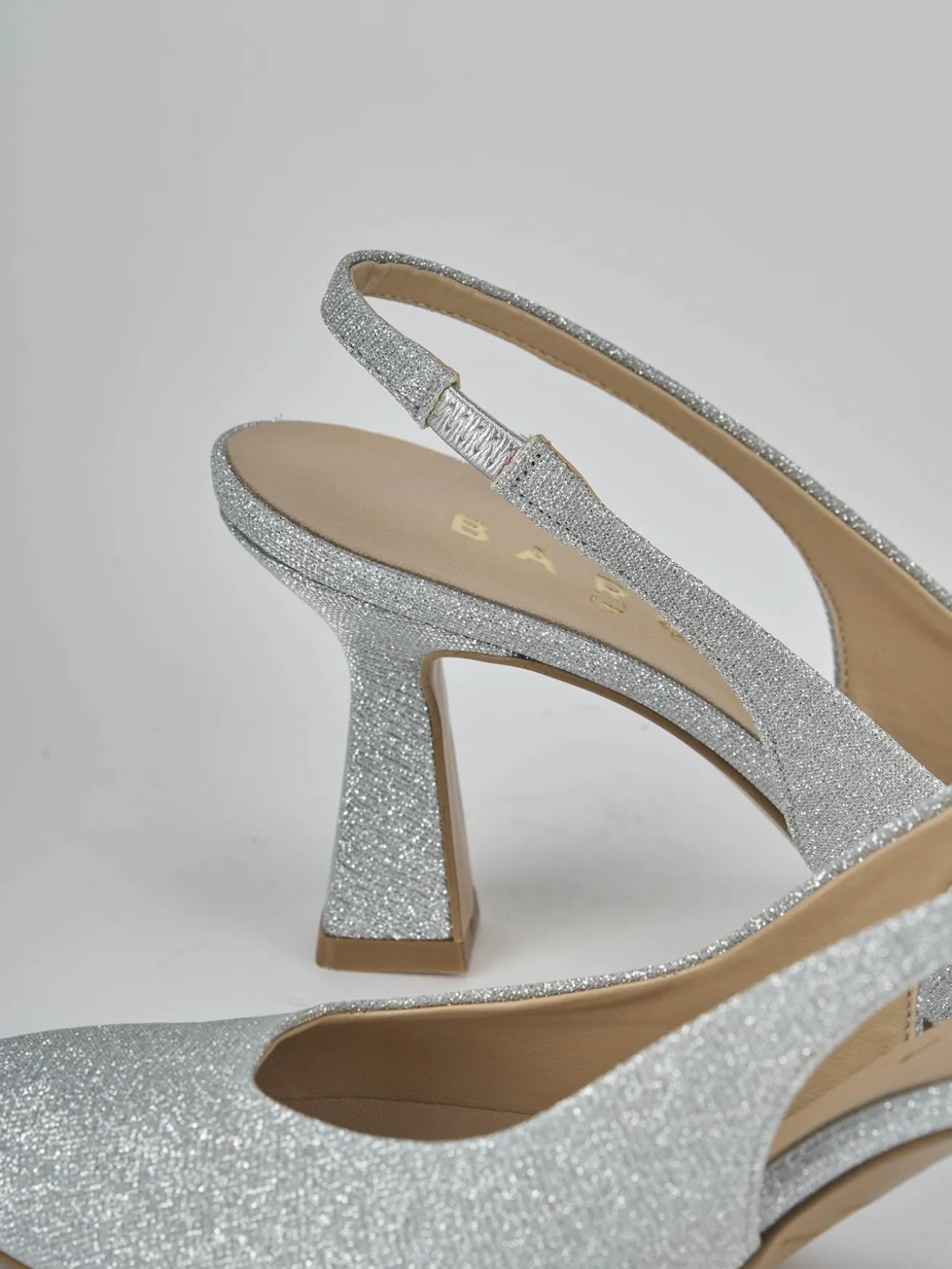Slingback tacco 7cm pelle argento