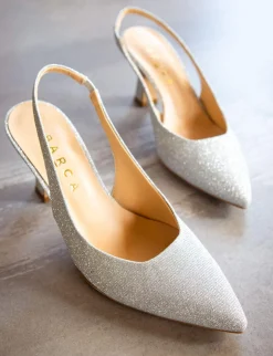 Slingback tacco 7cm pelle argento