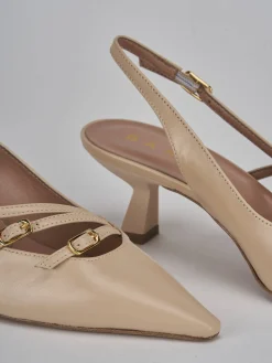 Slingback tacco 6cm pelle beige