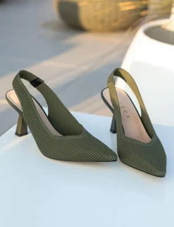 Slingback tacco 7cm pelle verde