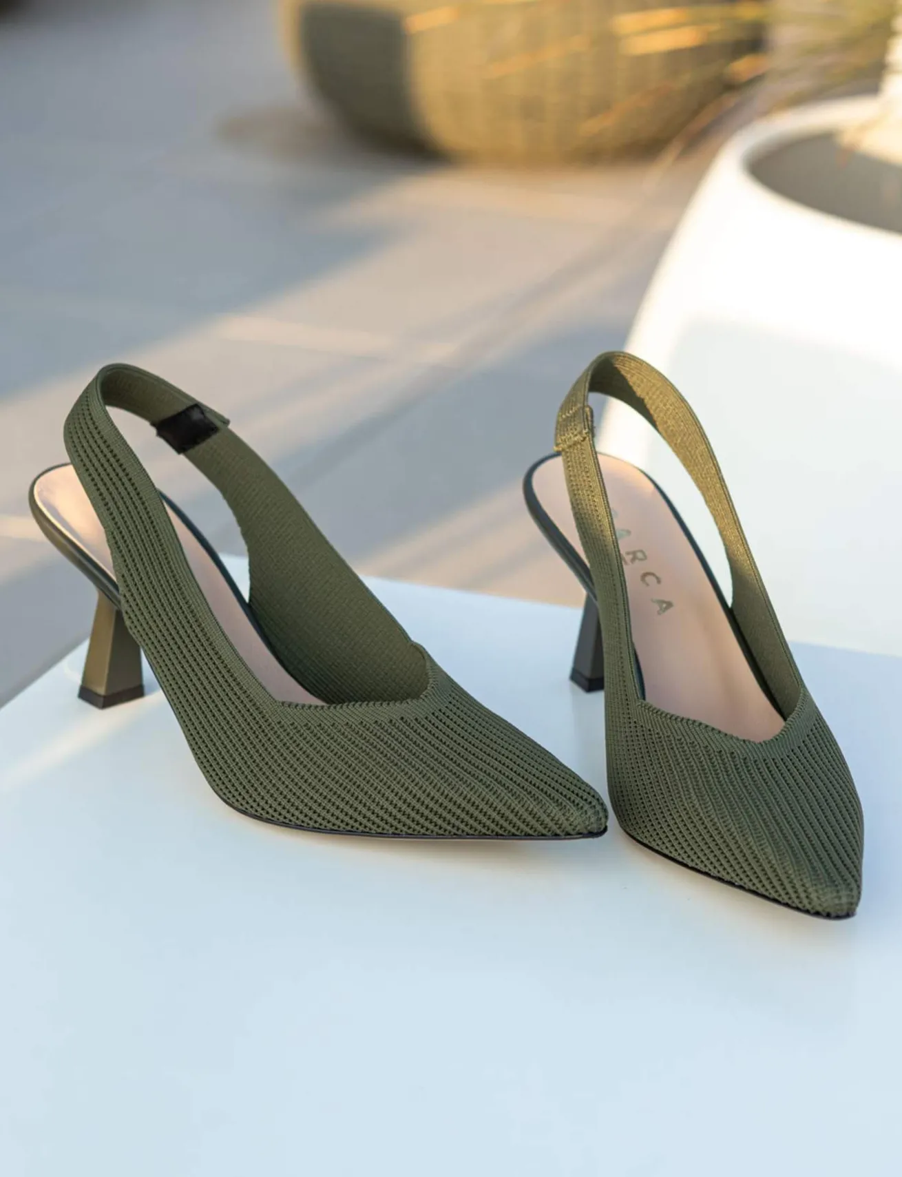 Slingback tacco 7cm pelle verde