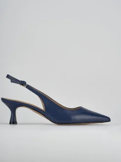 Slingback tacco 5cm pelle blu
