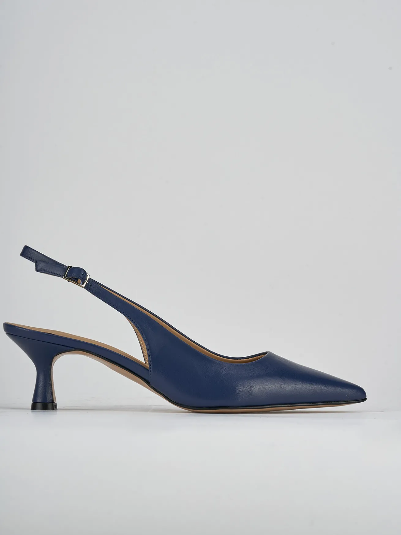 Slingback tacco 5cm pelle blu