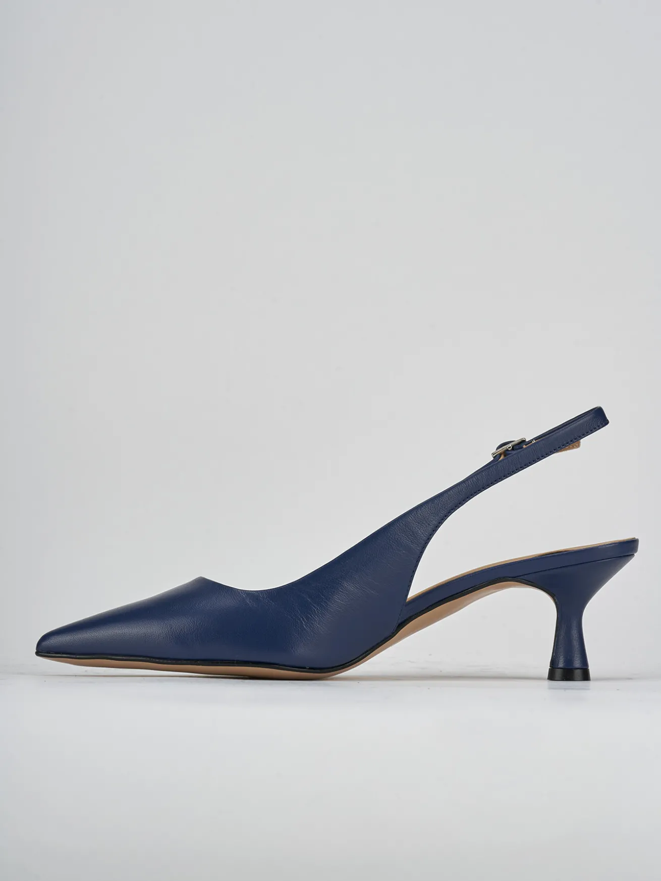 Slingback tacco 5cm pelle blu