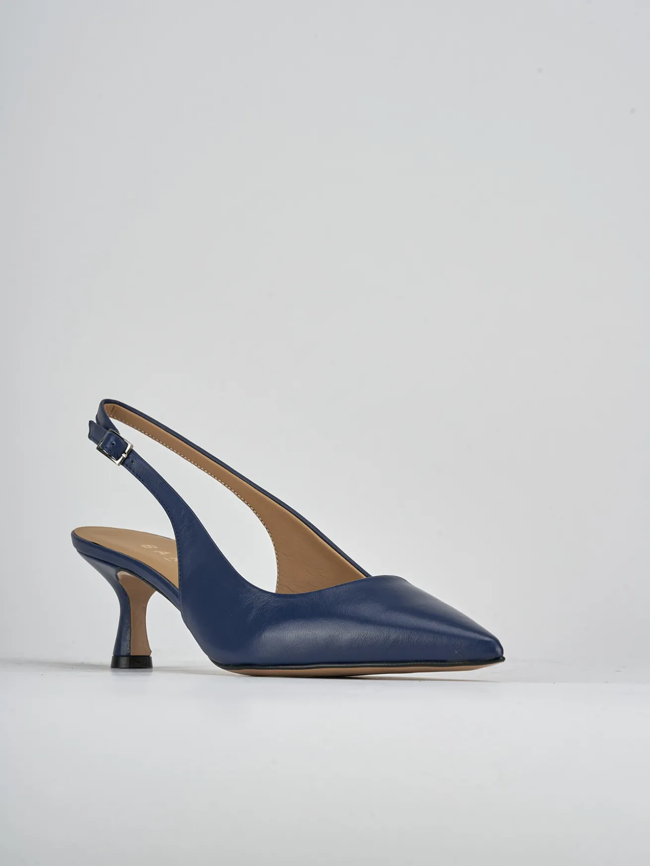 Slingback tacco 5cm pelle blu