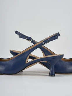Slingback tacco 5cm pelle blu