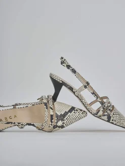 Slingback tacco 6cm pitone beige