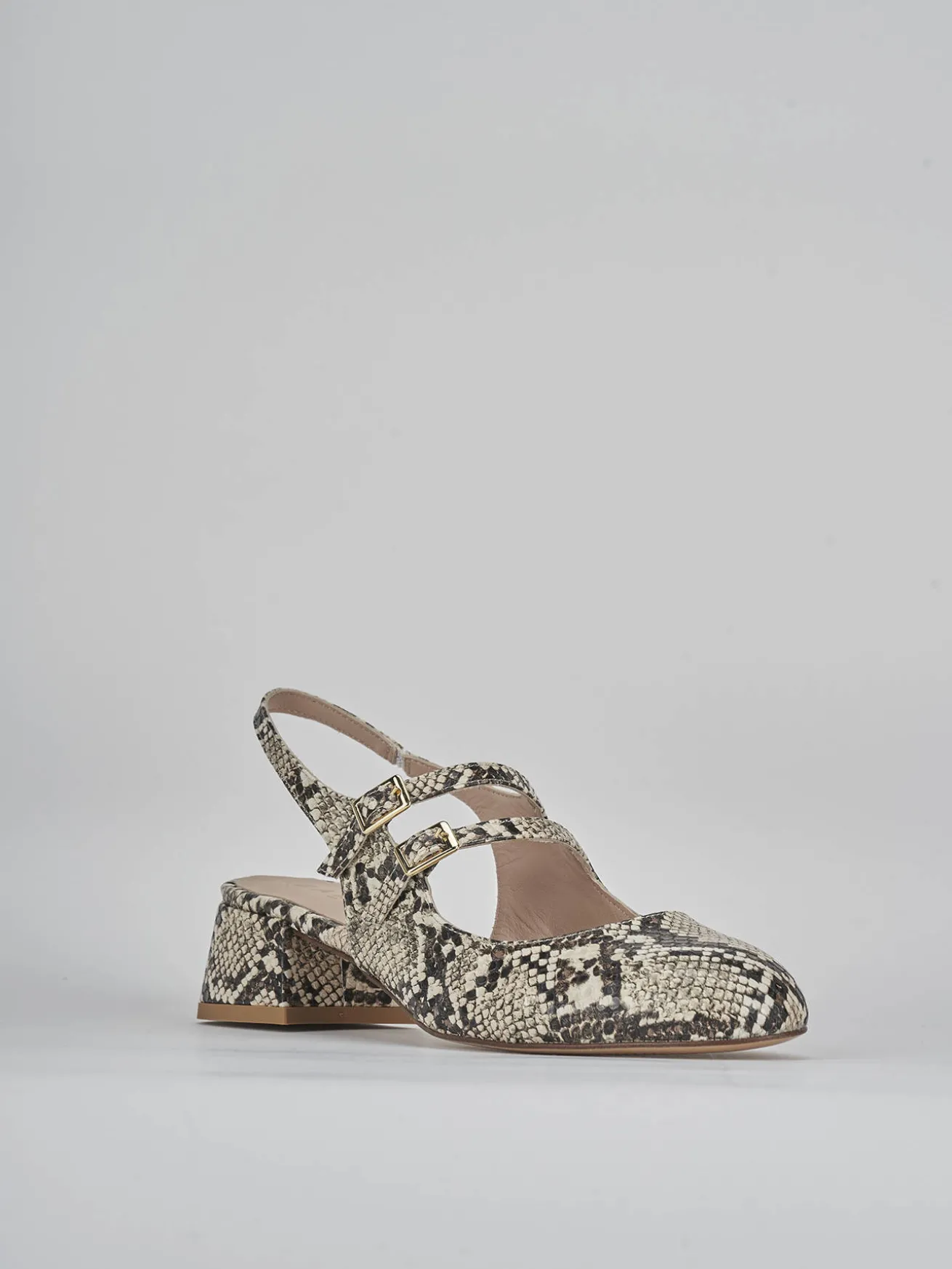 Slingback tacco 4cm pitone beige