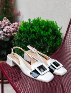 Slingback tacco 4cm vernice beige