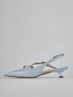 Slingback tacco 4cm vernice azzurro