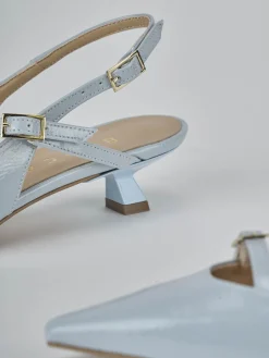 Slingback tacco 4cm vernice azzurro