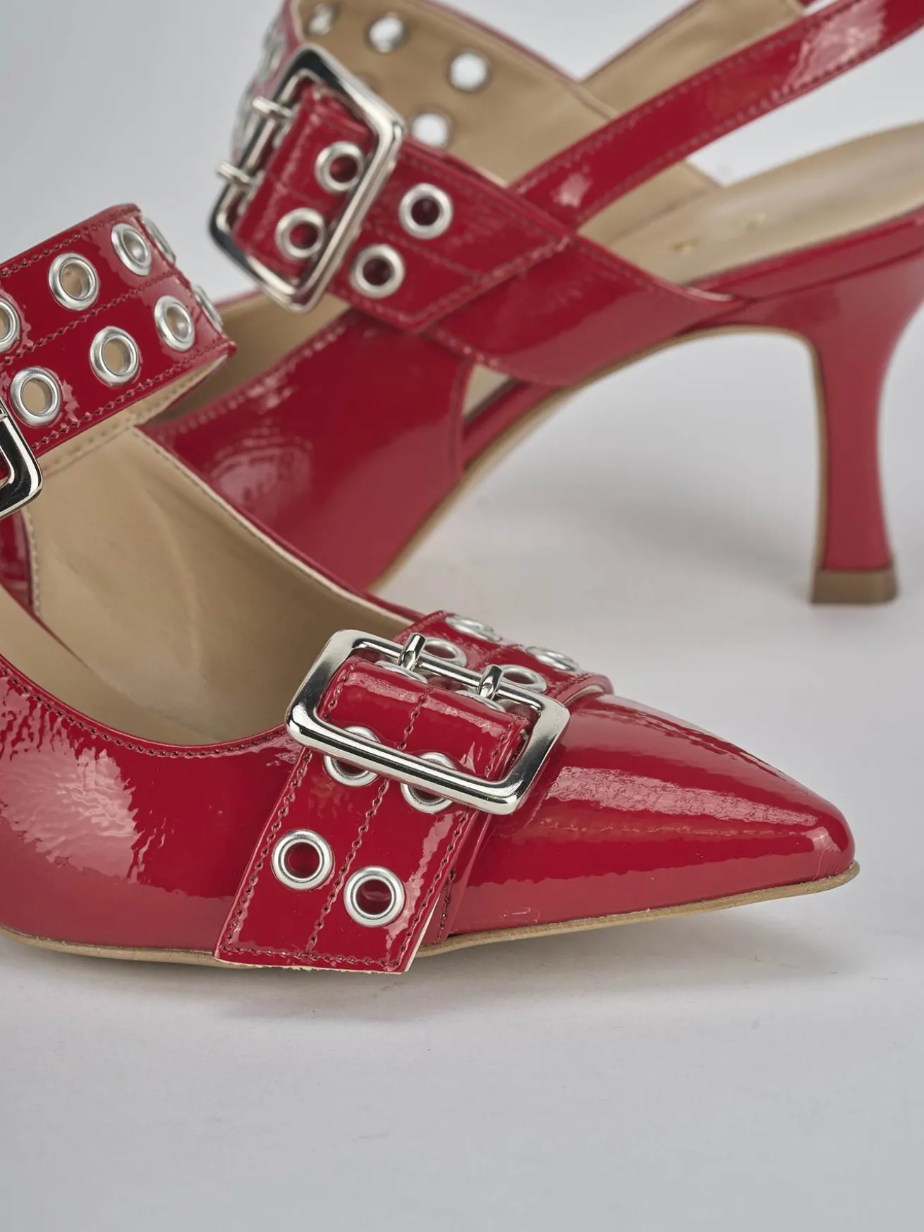 Slingback tacco 7cm vernice rosso
