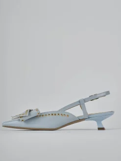 Slingback tacco 4cm vernice azzurro