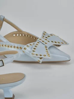 Slingback tacco 4cm vernice azzurro