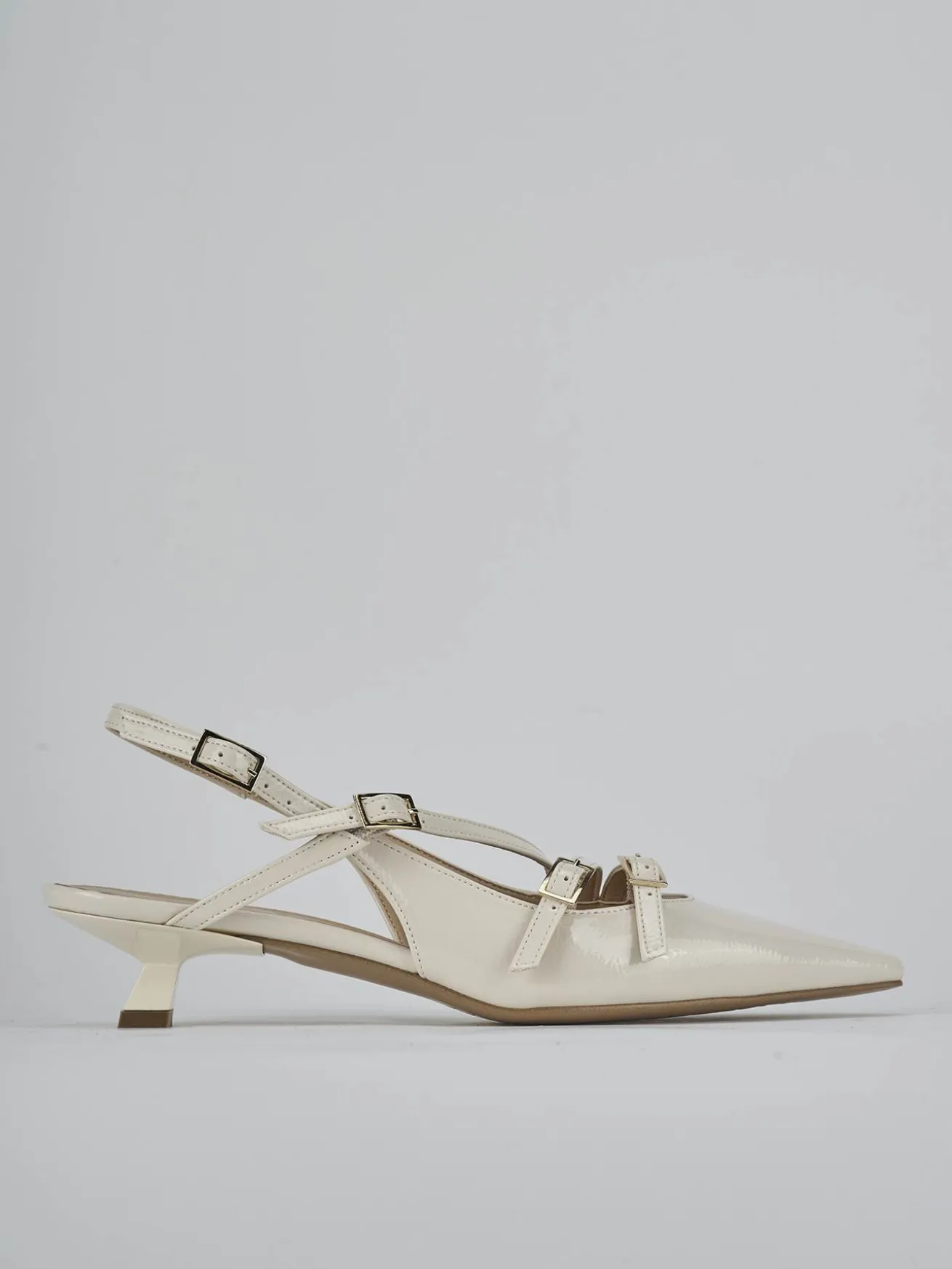 Slingback tacco 4cm vernice bianco