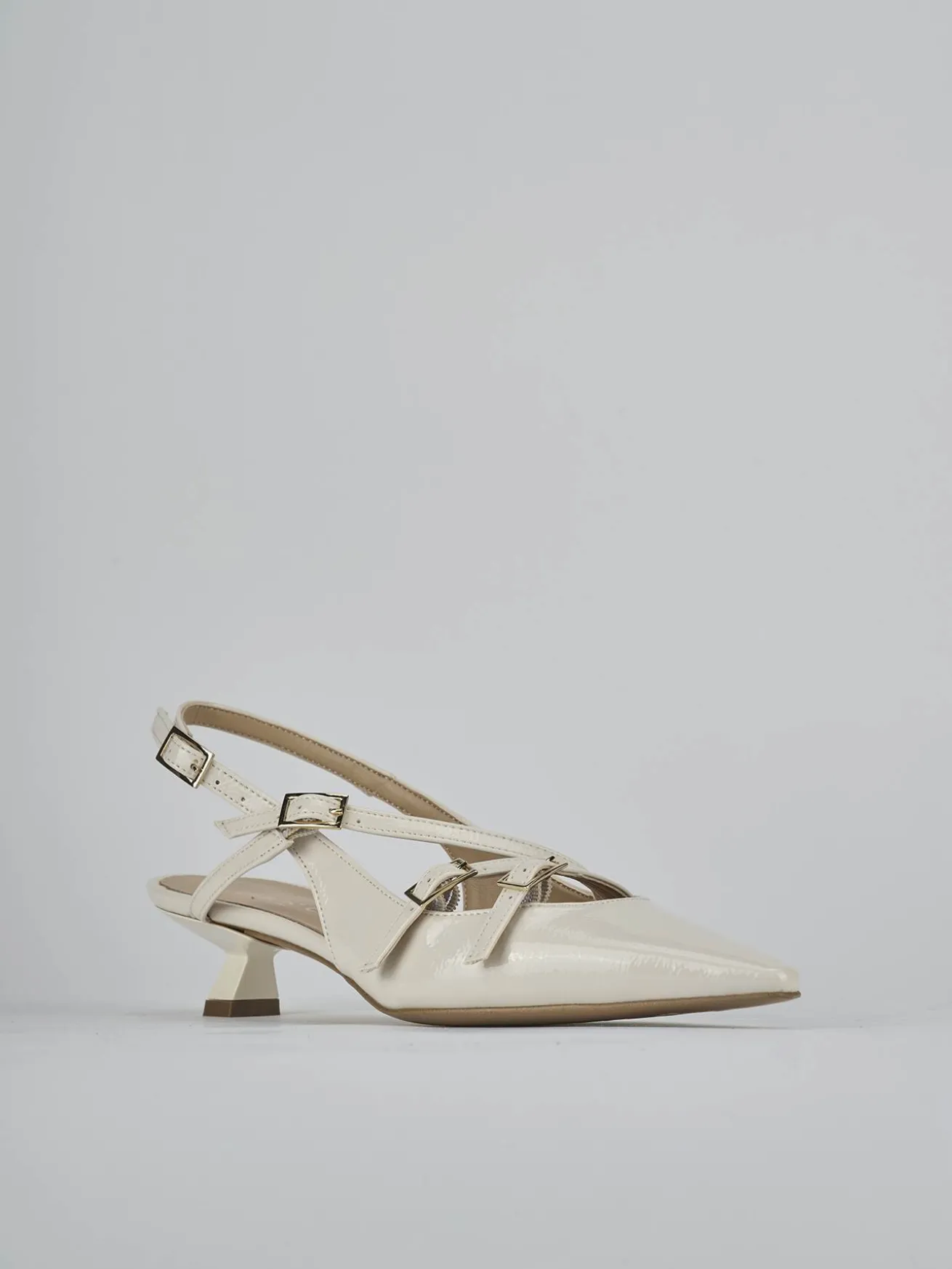 Slingback tacco 4cm vernice bianco
