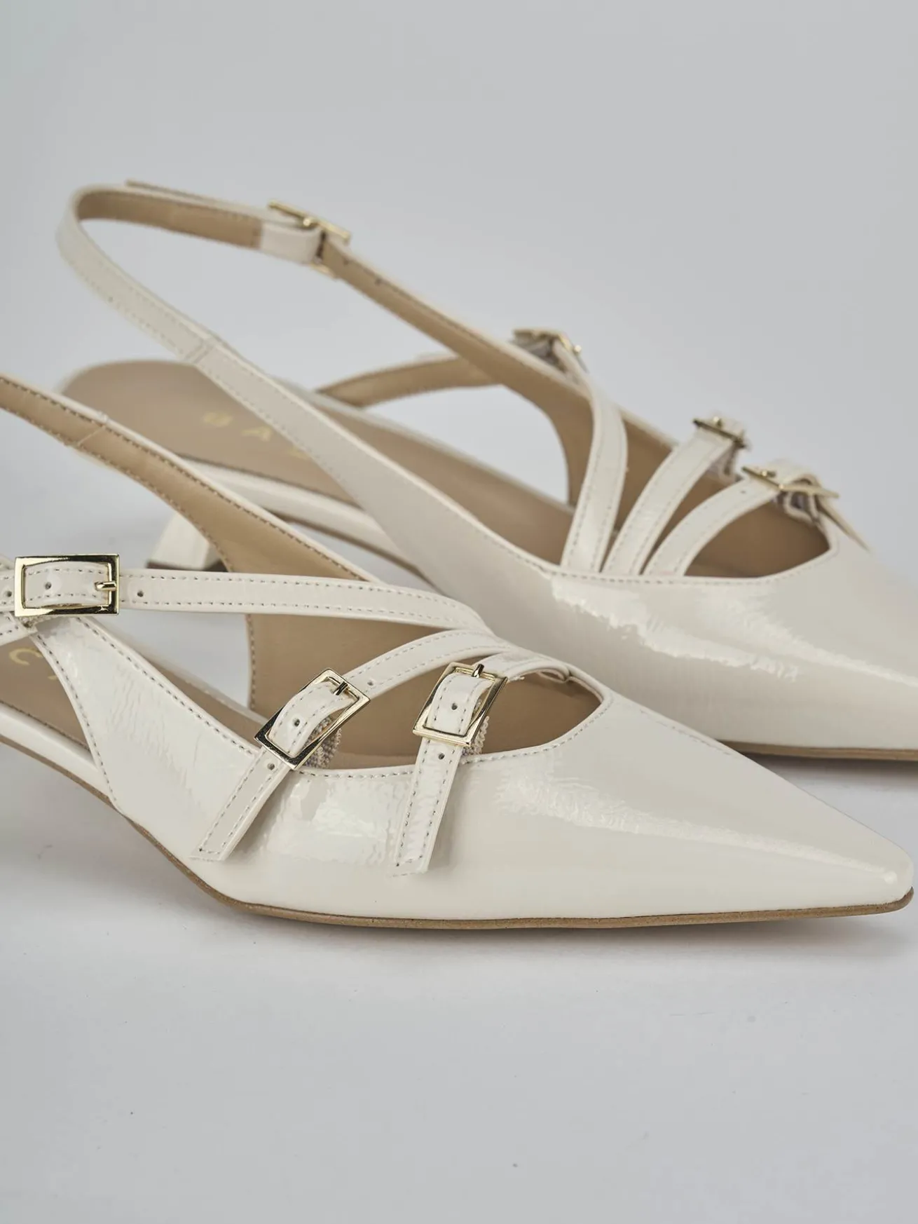Slingback tacco 4cm vernice bianco