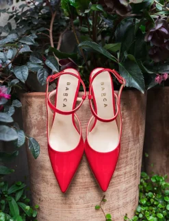 Slingback tacco 4cm vernice rosso