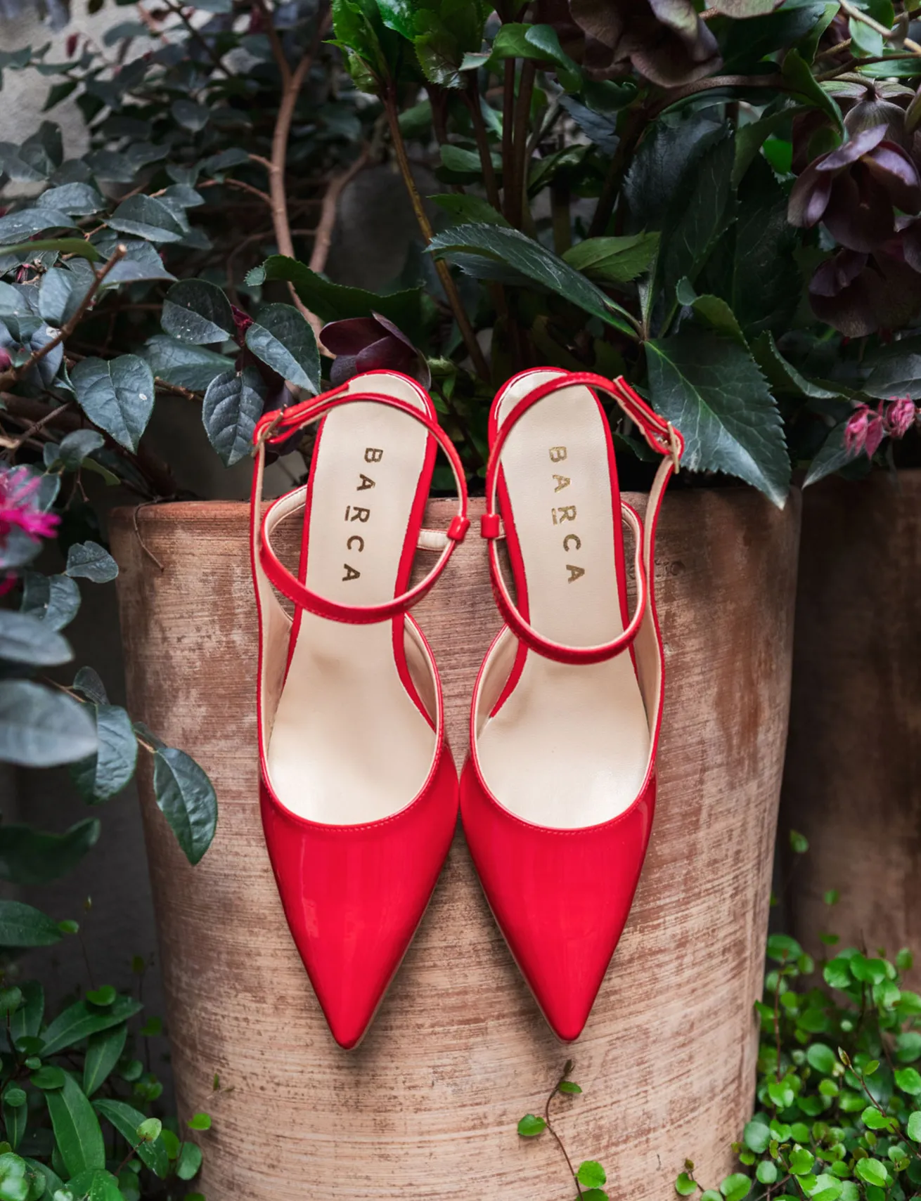 Slingback tacco 4cm vernice rosso