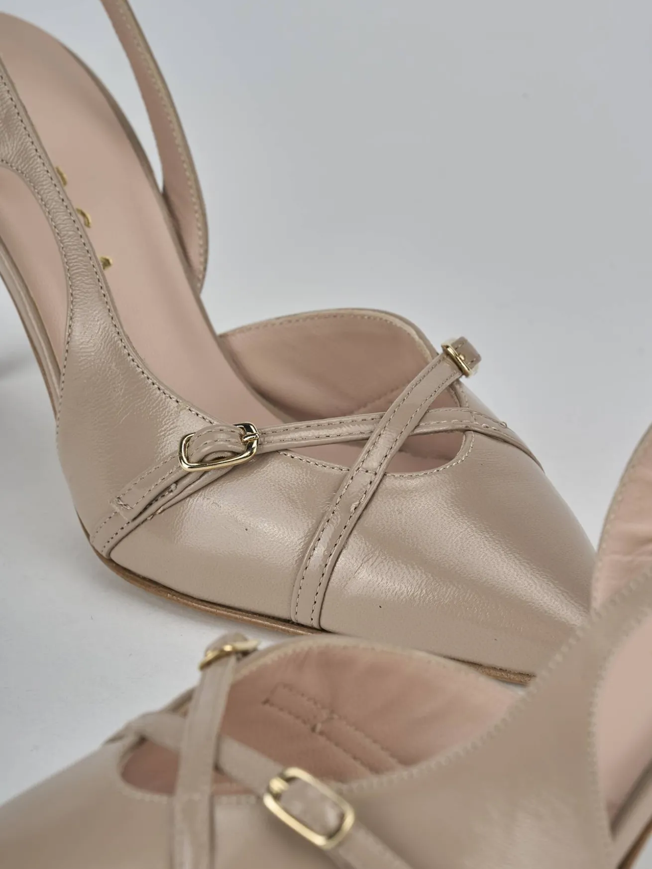 Slingback tacco 7cm vernice beige