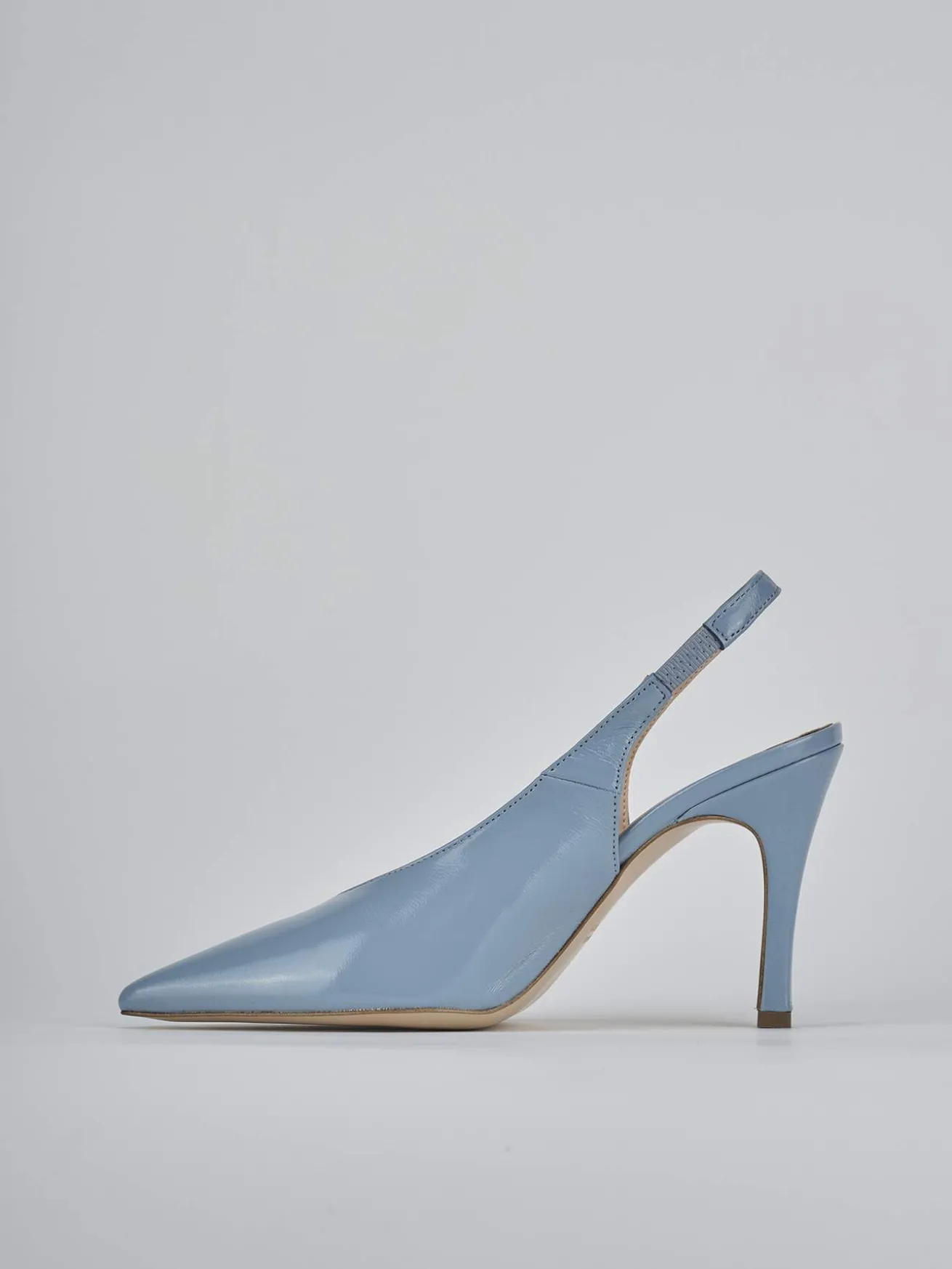 Slingback tacco 9cm vernice azzurro