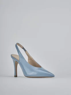 Slingback tacco 9cm vernice azzurro