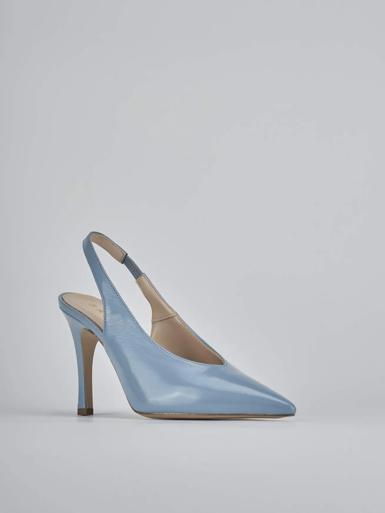Slingback tacco 9cm vernice azzurro
