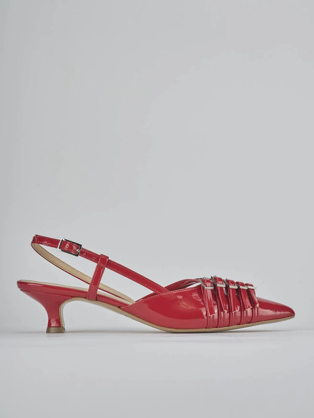 Slingback tacco 4cm vernice rosso