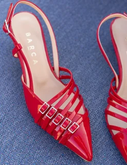 Slingback tacco 4cm vernice rosso