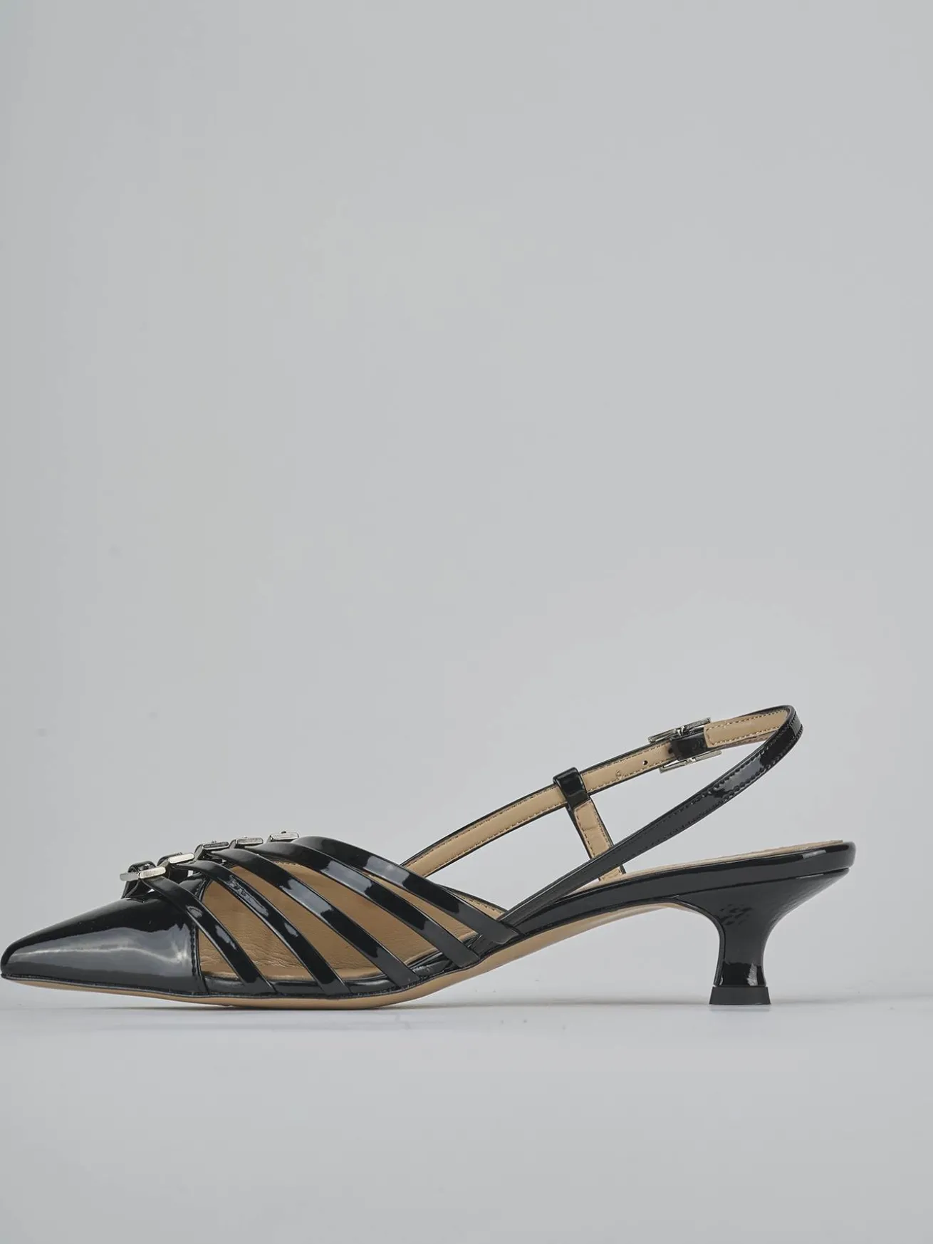 Slingback tacco 4cm vernice nero