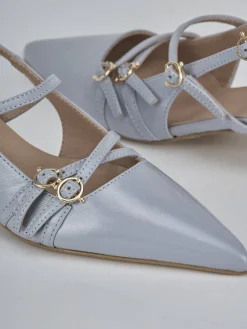 Slingback tacco 3cm vernice azzurro