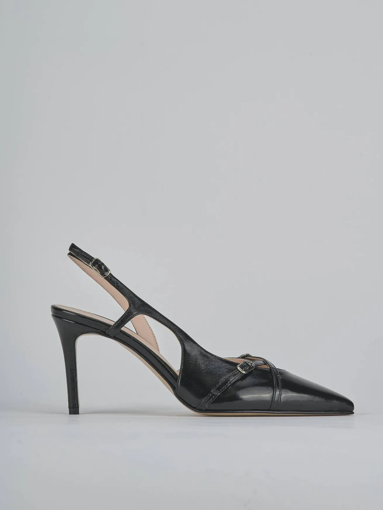 Slingback tacco 7cm vernice nero